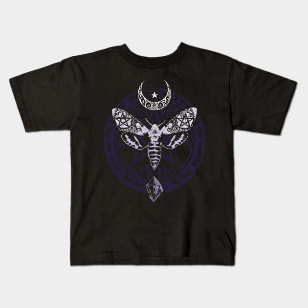 Wiccan Pagan Witch T-Shirt Crystal Moon Death Moth Tee Kids T-Shirt by BeesEz